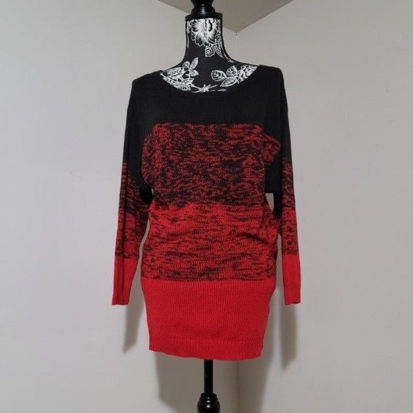 H&M Oversized Sweater Knit Colorblock Ombre Red Black xs - Picture 5 of 10